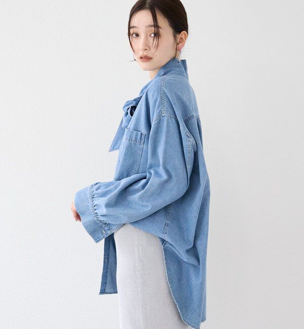  「【新色追加/抜け感】デニムボウタイシャツ」|シャツ・ブラウス|