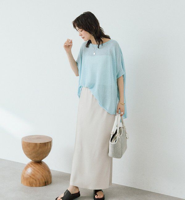  「【通気性/吸水速乾性/軽量/防シワ性】ペーパーポンチョニット」|ニット・セーター|