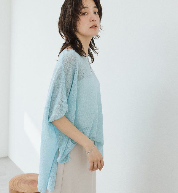  「【通気性/吸水速乾性/軽量/防シワ性】ペーパーポンチョニット」|ニット・セーター|