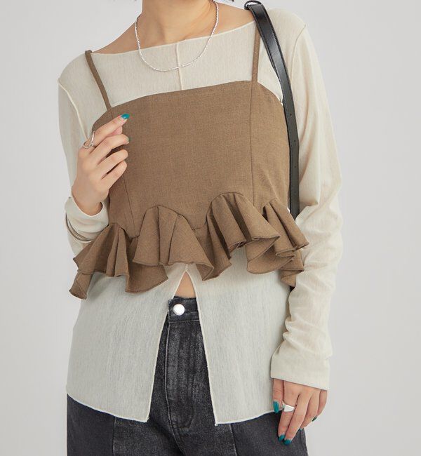  「ウェーブフリルビスチェ」|シャツ・ブラウス|ブラウン