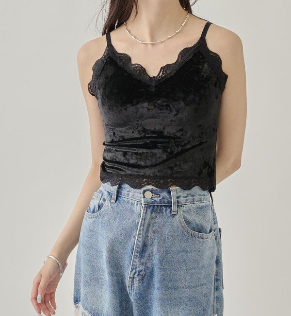  「パット付きベロアキャミソール」|キャミソール|