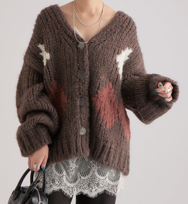  「ダイヤニットカーディガン」|カーディガン|ブラウン