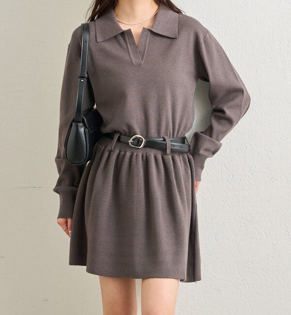  「ベルト付きポロニットワンピース」|ワンピース|