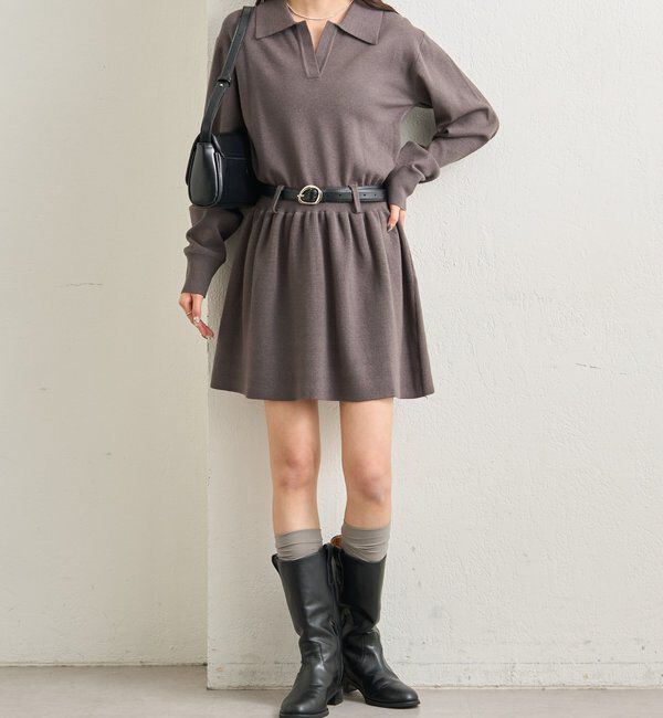 「ベルト付きポロニットワンピース」|ワンピース|