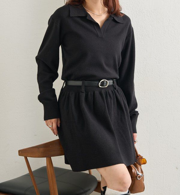  「ベルト付きポロニットワンピース」|ワンピース|