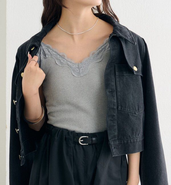  「パット付きVレースキャミソール」|キャミソール|グレー