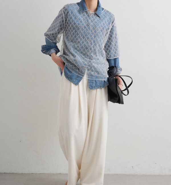  「ビーズシアーハーフスリーブブラウス」|シャツ・ブラウス|