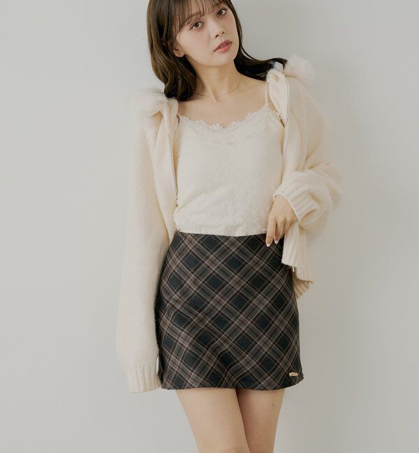  「2wayレイヤードチェックボックスタイトミニスカート」|スカート|