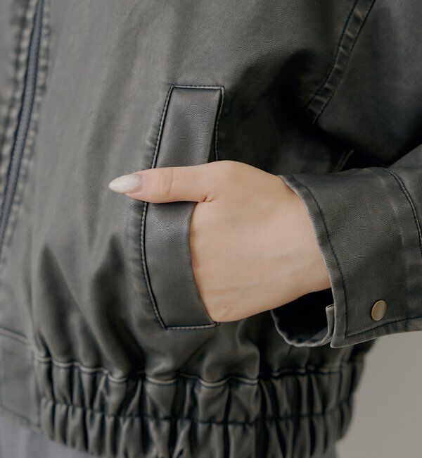  「【ファー取り外し可能】フェイクレザールーズジップブルゾン」|ブルゾン・スタジャン|