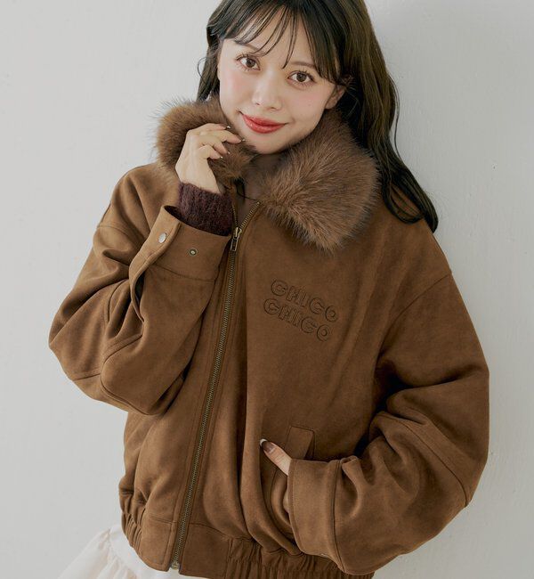  「【ファー取り外し可能】フェイクレザールーズジップブルゾン」|ブルゾン・スタジャン|