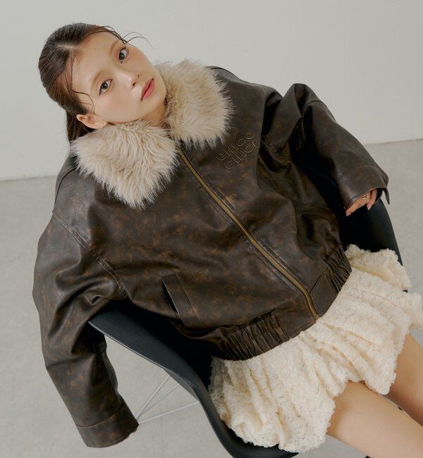  「【ファー取り外し可能】フェイクレザールーズジップブルゾン」|ブルゾン・スタジャン|