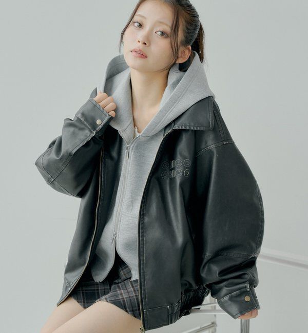  「【ファー取り外し可能】フェイクレザールーズジップブルゾン」|ブルゾン・スタジャン|ブラックその他3