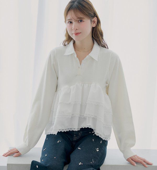  「【SALON by Chico】レースティアードペプラム襟付きニット」|ニット・セーター|