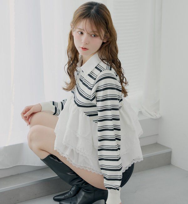  「【SALON by Chico】レースティアードペプラム襟付きニット」|ニット・セーター|