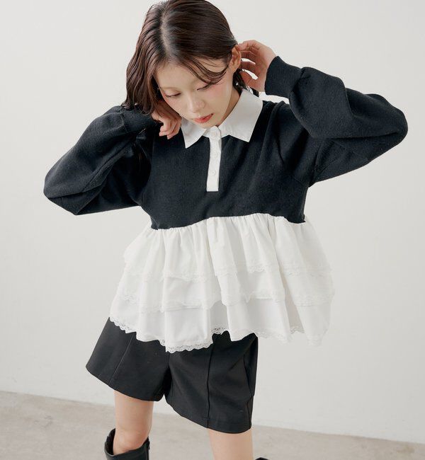  「【SALON by Chico】レースティアードペプラム襟付きニット」|ニット・セーター|