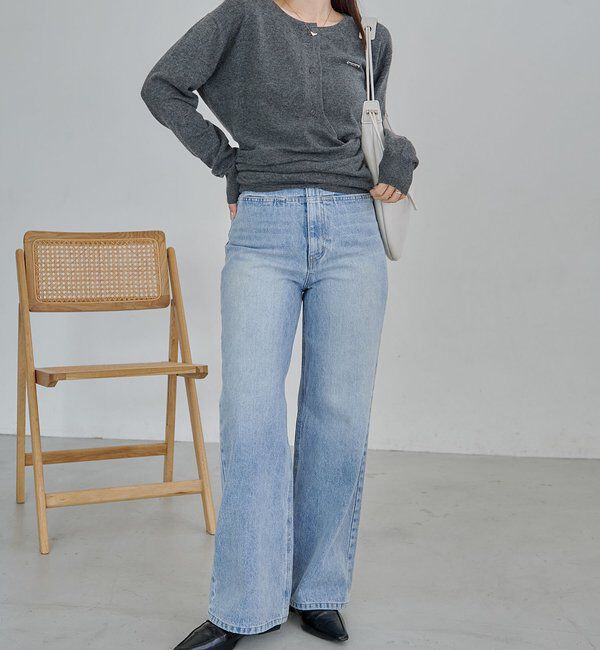  「【低身長サイズあり/セットアップ対応】スリットポケットストレートデニム」|デニム|