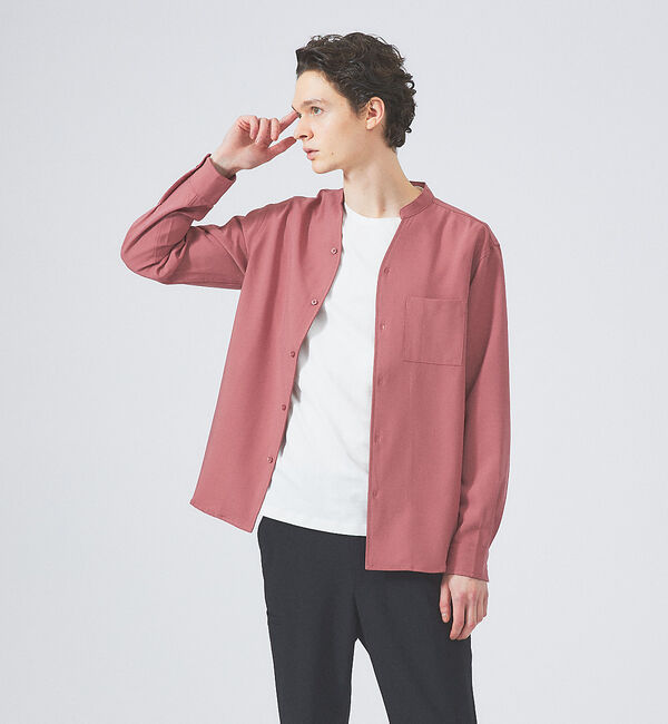 ABAHOUSE「【定番】ストレッチ ノーカラー Vネック シャツ」|シャツ・ブラウス|ピンク系その他1