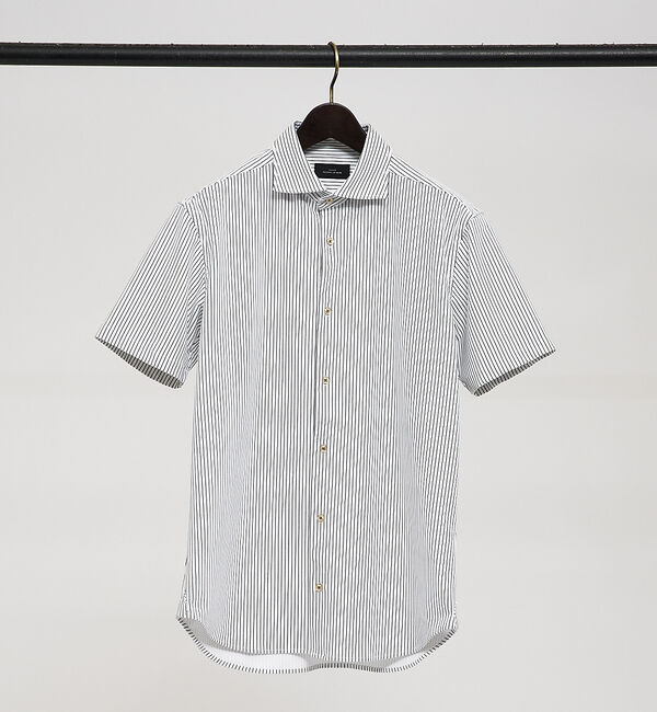 ABAHOUSE「【FLEX SHIRTS】接触冷感 ペンストライプ　半袖シャツ」|シャツ・ブラウス|ホワイト