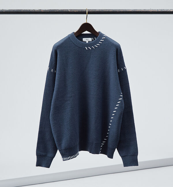ABAHOUSE「【AH ABAHOUSE】ハンドステッチ プルオーバー ニット」|ニット・セーター|ブルーグレー