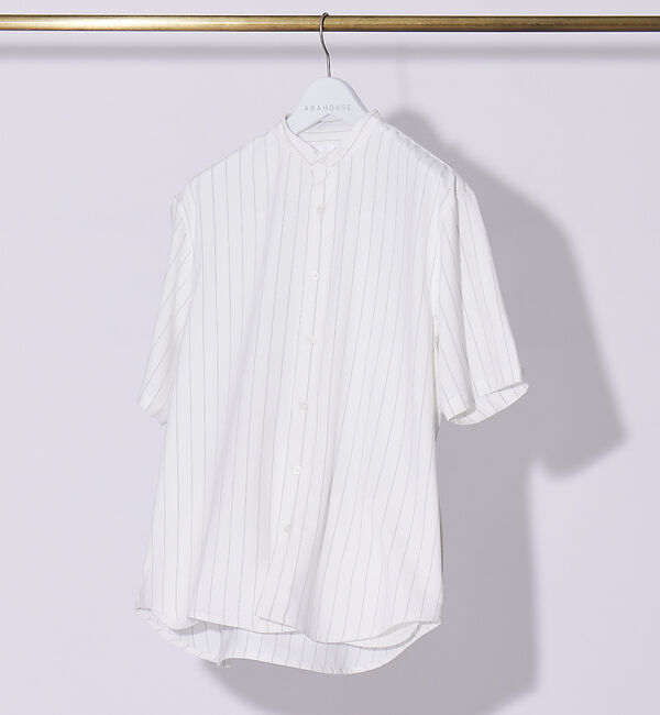 ABAHOUSE「バンドカラー半袖ストライプシャツ」|シャツ・ブラウス|ホワイト