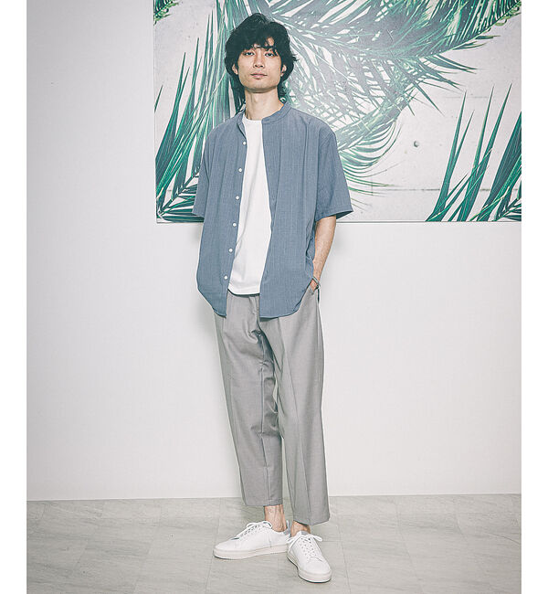 ABAHOUSE「バンドカラー半袖ストライプシャツ」|シャツ・ブラウス|