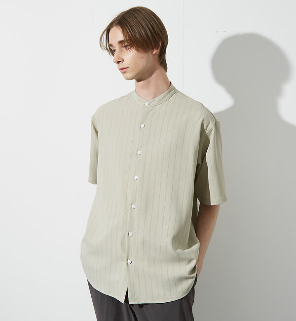 ABAHOUSE「バンドカラー半袖ストライプシャツ」|シャツ・ブラウス|
