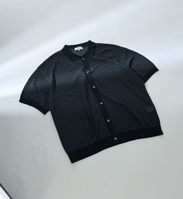 ABAHOUSE「【透かし編み】バイアス メッシュニットポロ  / ニットシャツ【予約】」|カーディガン|