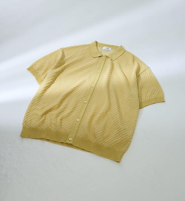 ABAHOUSE「【透かし編み】バイアス メッシュニットポロ  / ニットシャツ【予約】」|カーディガン|