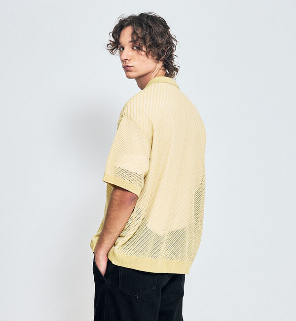 ABAHOUSE「【透かし編み】バイアス メッシュニットポロ  / ニットシャツ【予約】」|カーディガン|