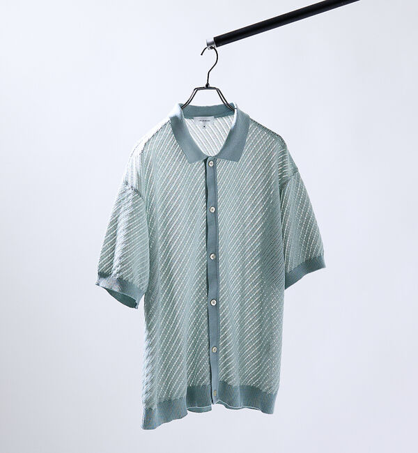 ABAHOUSE「【透かし編み】バイアス メッシュニットポロ  / ニットシャツ【予約】」|カーディガン|