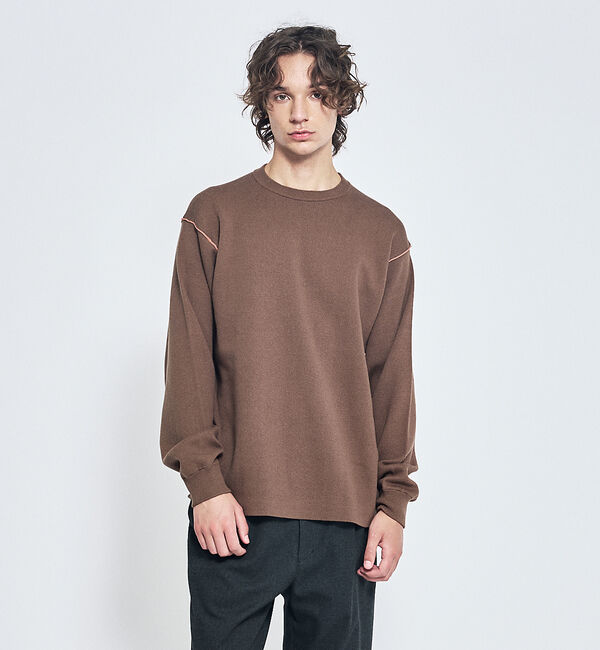 ABAHOUSE「【リバーシブルカラー】14Gコットン ニットスウェット / クルーネックプルオー」|ニット・セーター|ブラウン