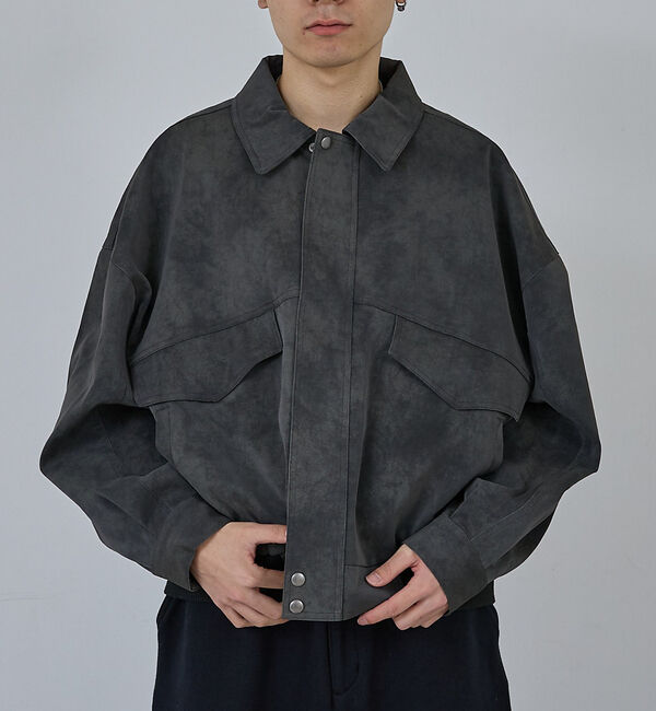 ABAHOUSE「【AH ABAHOUSE】クロップド ネオレザー A-2ジャケット」|ブルゾン・スタジャン|ブラック