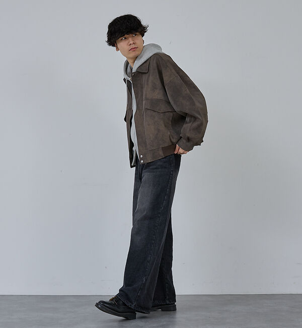 ABAHOUSE「【AH ABAHOUSE】クロップド ネオレザー A-2ジャケット」|ブルゾン・スタジャン|