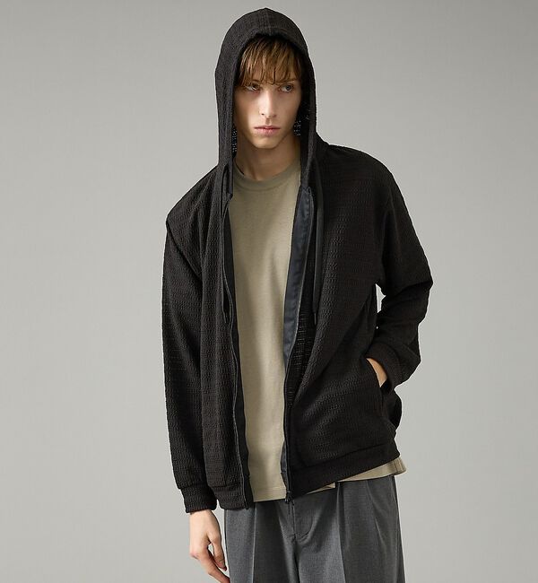 ABAHOUSE「シアーストレッチ ダブルジップ メッシュパーカー」|パーカー|ブラック