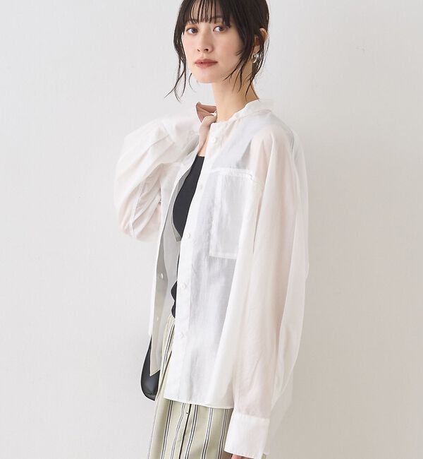 Rouge vif「シアースタンドネックシャツ/バンドカラーシャツ」|シャツ・ブラウス|ホワイト