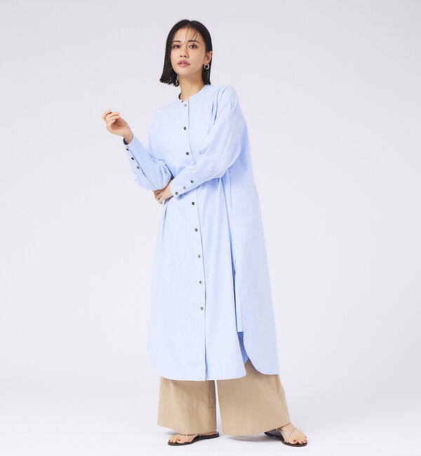 qualite「ハイカウントロングシャツワンピース」|ワンピース|ブルー