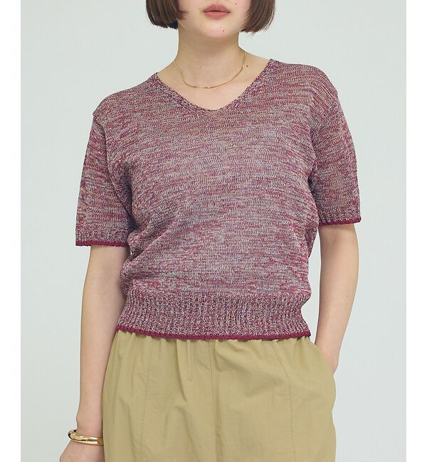 qualite「カラーポリリネンVネックニット【予約】」|ニット・セーター|ワイン