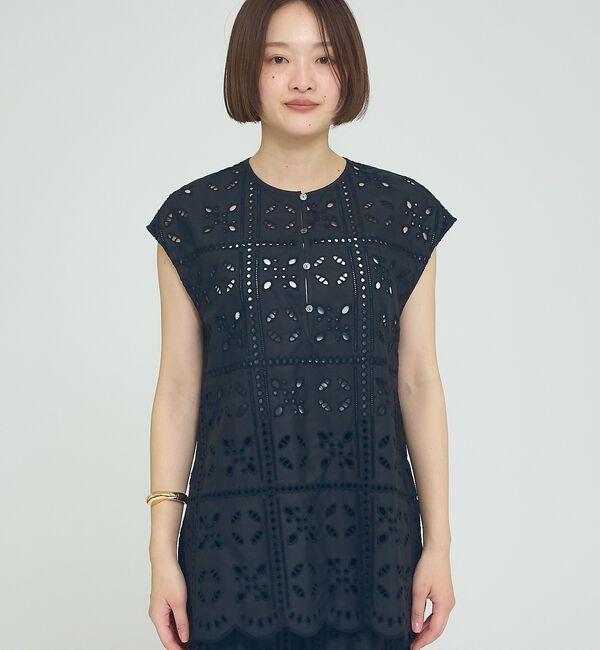 qualite「【セットアップ対応】エンブロイダリーノースリーブブラウス【予約】」|キャミソール|