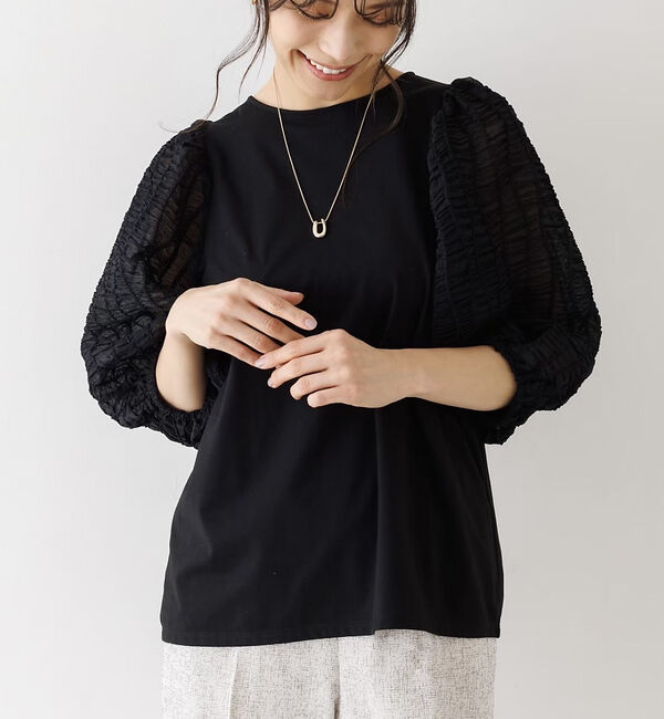 abahouse mavie「袖シアーシャーリングプルオーバー」|Tシャツ・カットソー|ブラック