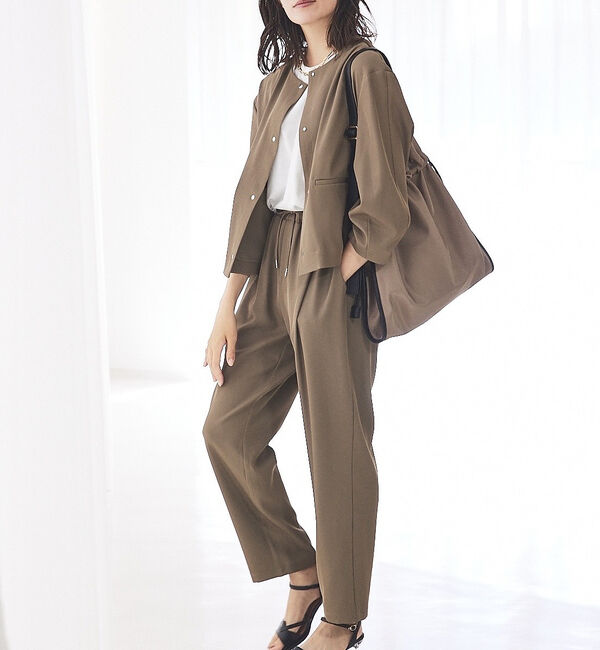 abahouse mavie「【セットアップ対応】クールタッチサテンノーカラージャケット」|ノーカラージャケット|