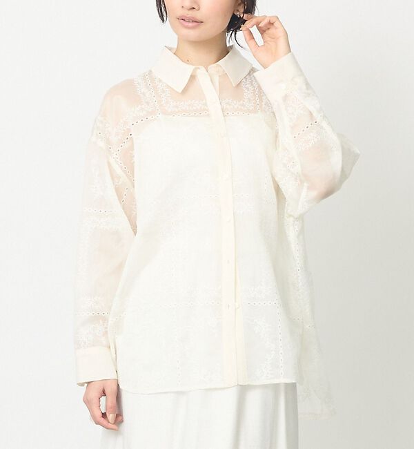 abahouse mavie「【シアー素材】総レースクレリックシャツ/春服/レイヤード/透け感/大人フェミニン」|シャツ・ブラウス|アイボリー