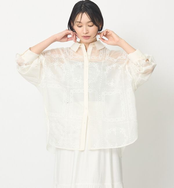abahouse mavie「【シアー素材】総レースクレリックシャツ/春服/レイヤード/透け感/大人フェミニン」|シャツ・ブラウス|