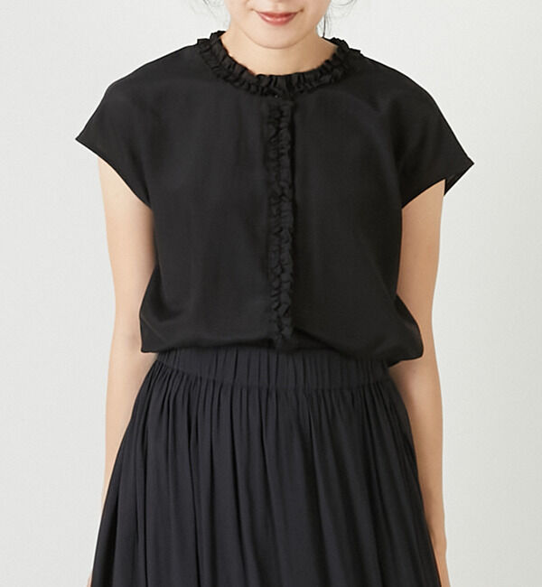 TIARA「ハイネックフリルブラウス」|シャツ・ブラウス|ブラック