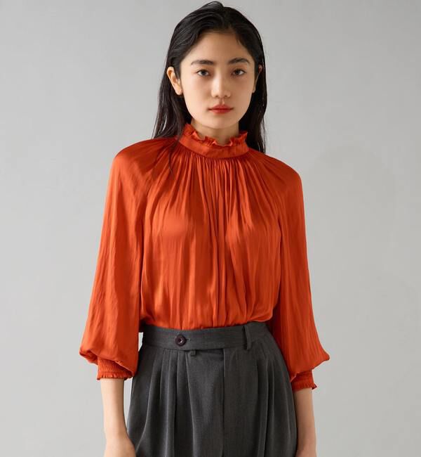 TIARA「【定番】2wayフリルネックギャザーブラウス」|シャツ・ブラウス|オレンジ