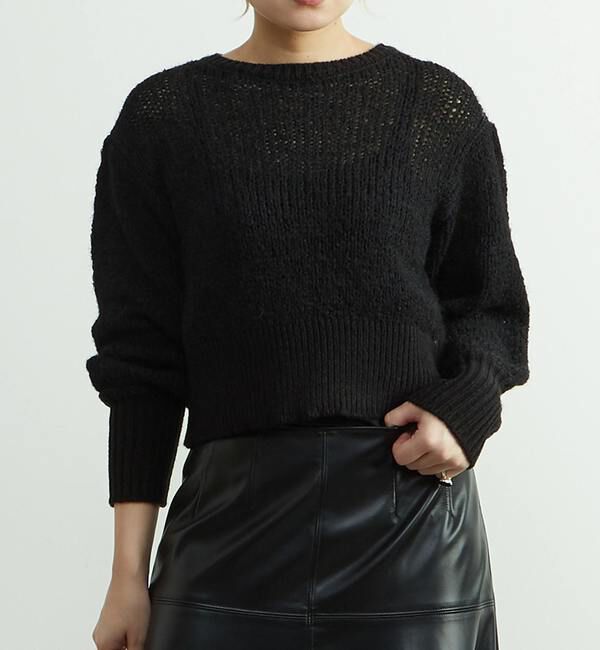 SOFFITTO「リボンヤーンプルオーバーニット」|ニット・セーター|ブラック