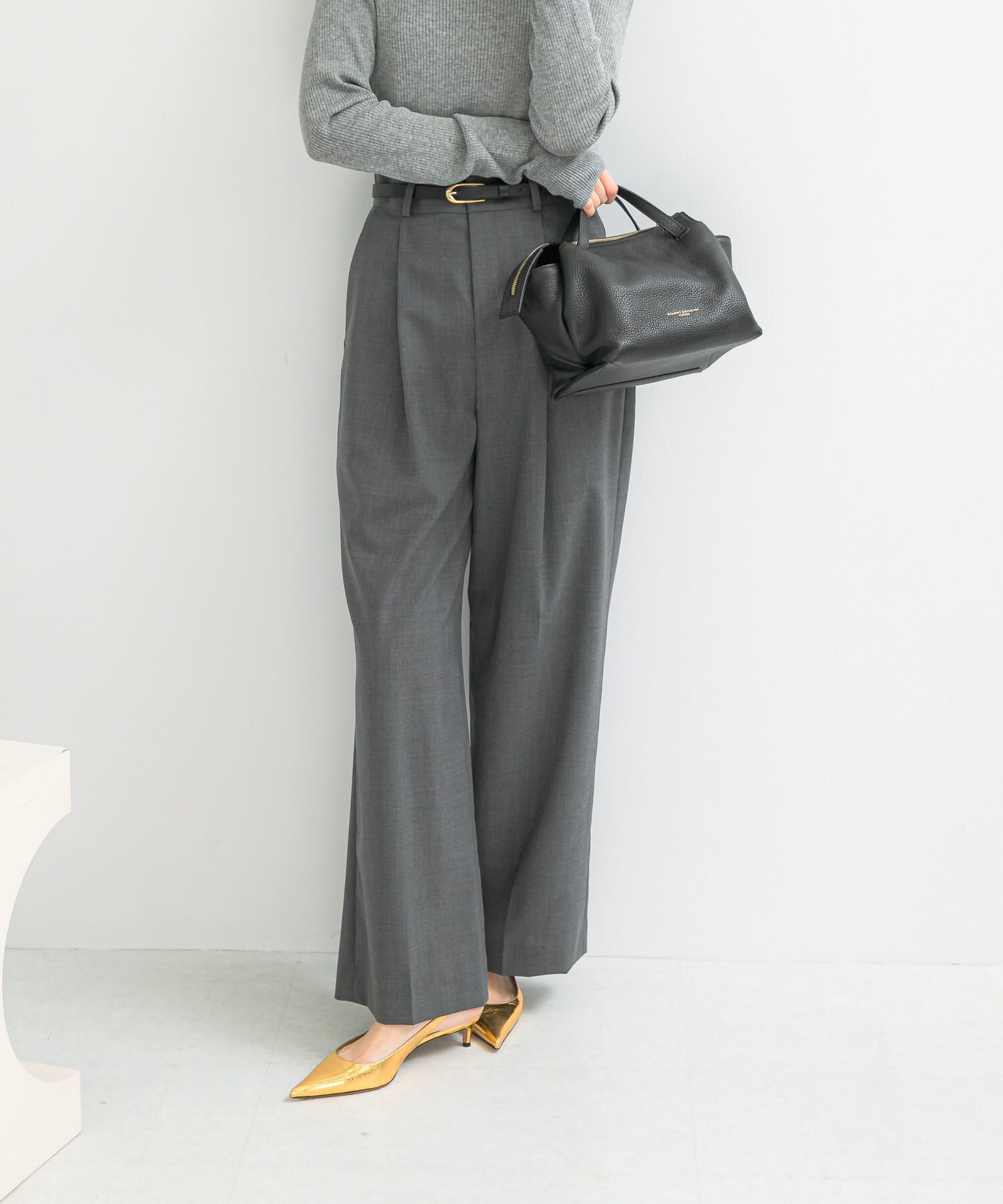 URBAN RESEARCH ROSSO「ウール混防シワハイウエストワイドスラックス」|その他|グレー