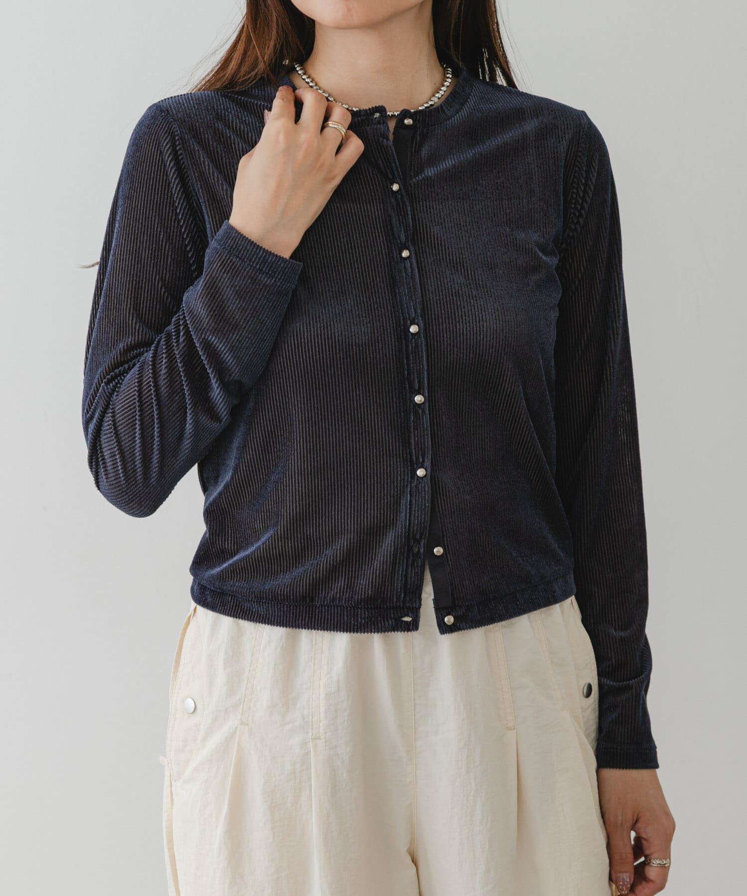 URBAN RESEARCH ROSSO「F by ROSSO　シアーリブベロアコンパクトカーディガン」|カーディガン|