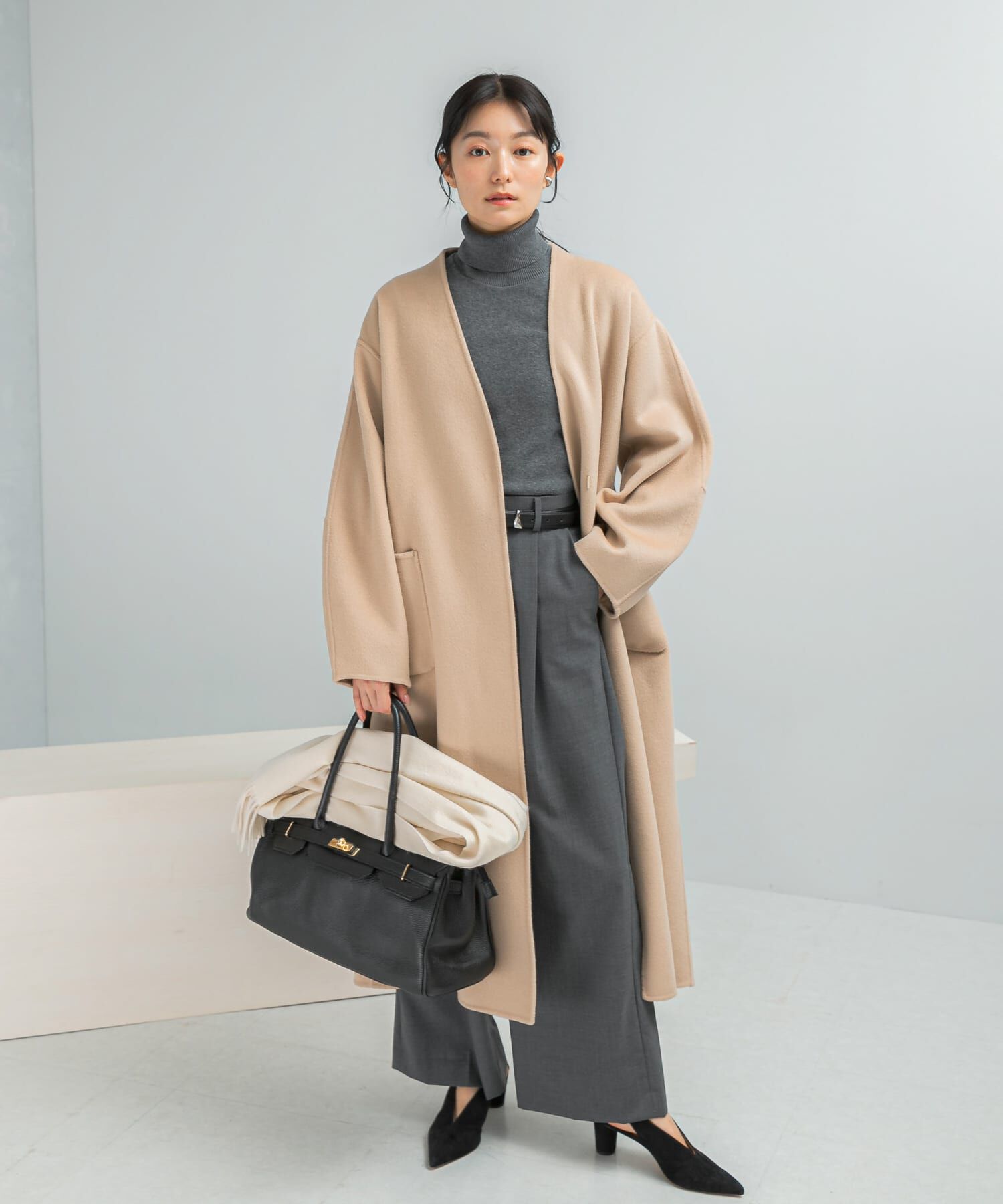 URBAN RESEARCH ROSSO「カラーレスリバーロングコート」|ノーカラーコート|