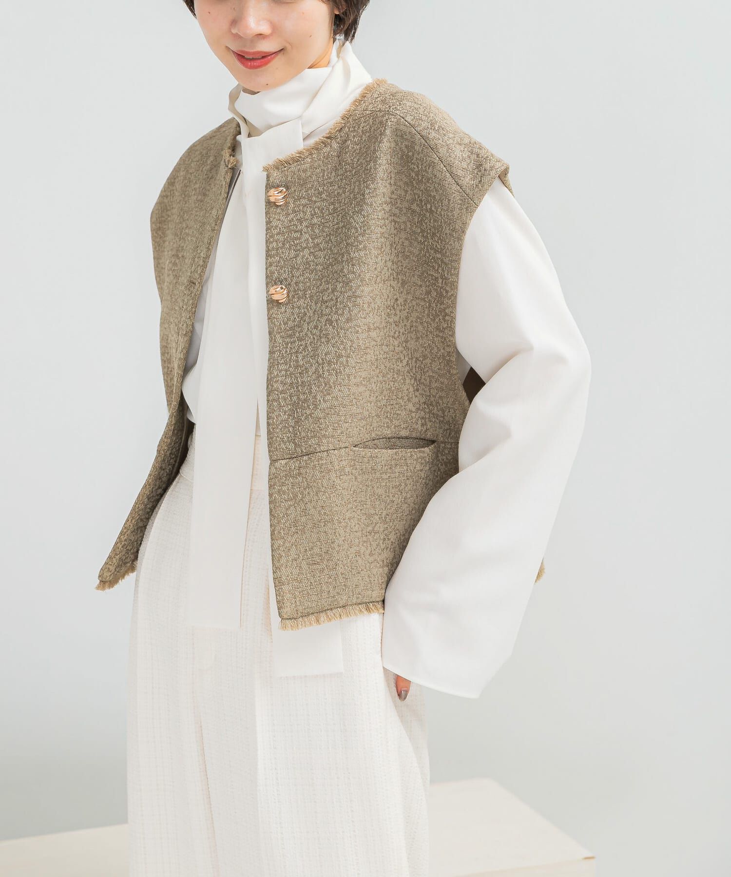 URBAN RESEARCH ROSSO「CHIGNON　ツイードショートベスト」|ベスト・ジレ|