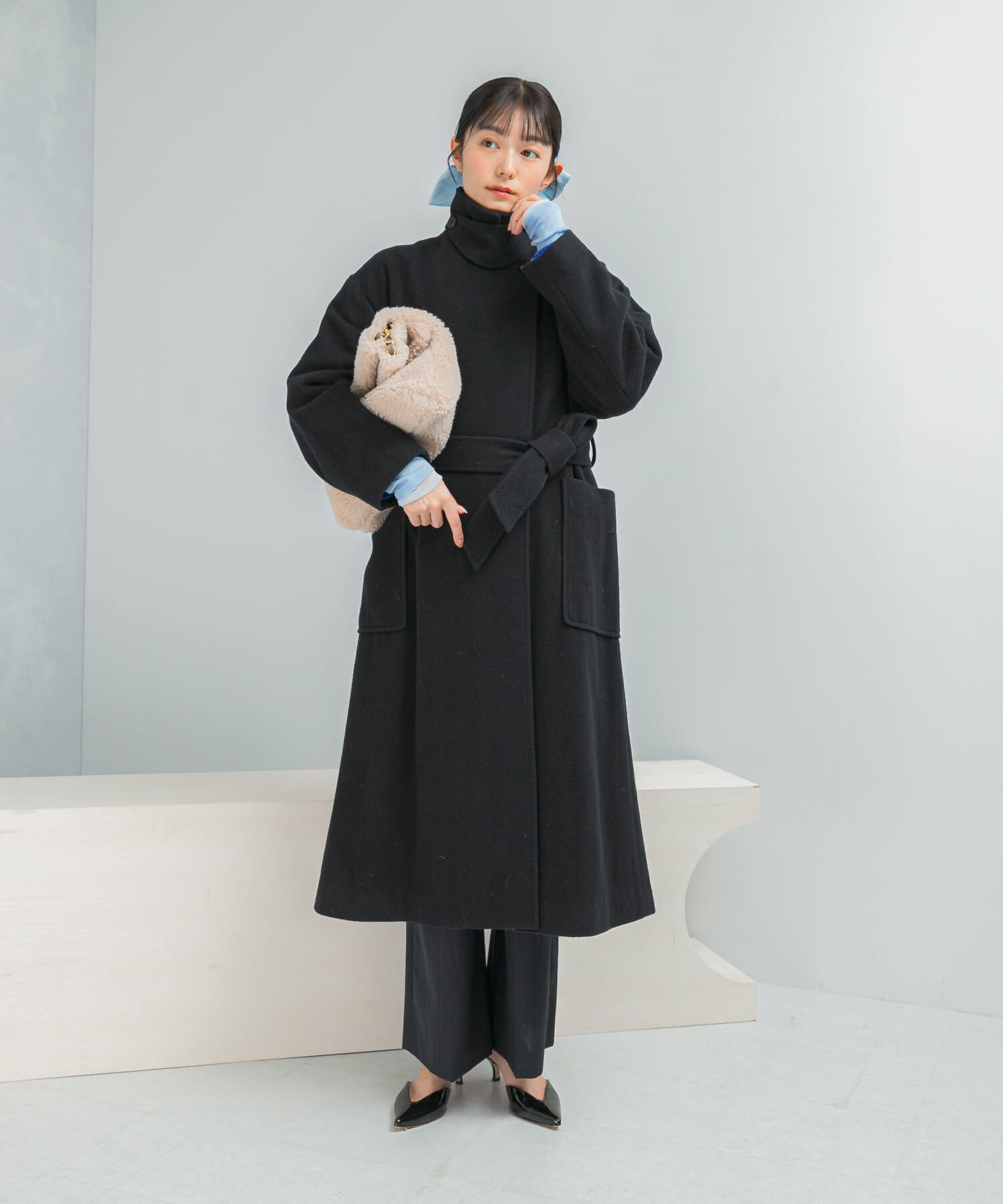 URBAN RESEARCH ROSSO「ウールカシミヤコート」|ノーカラーコート|ブラック